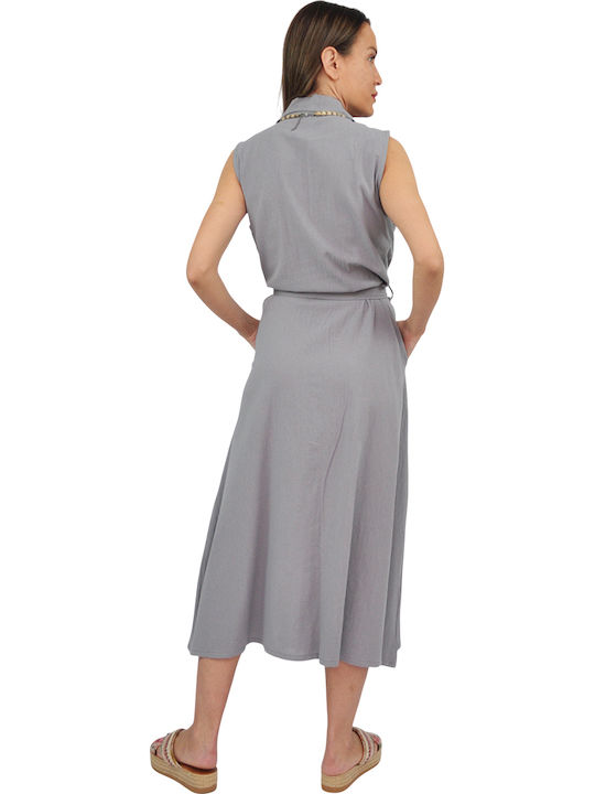 Rochie Maxi de Vară Tip Cămașă Albastru Deschis