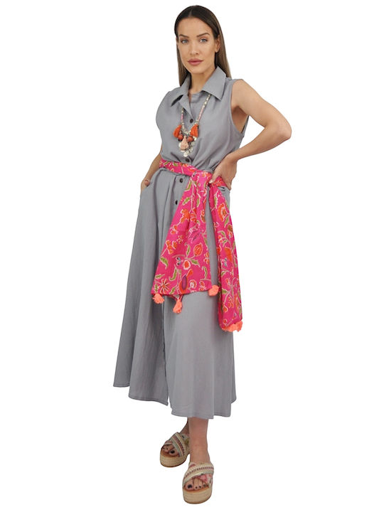 Rochie Maxi de Vară Tip Cămașă Albastru Deschis