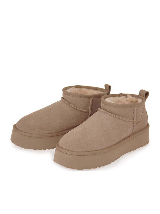 Wildleder Damen Stiefeletten Beige Veloursleder