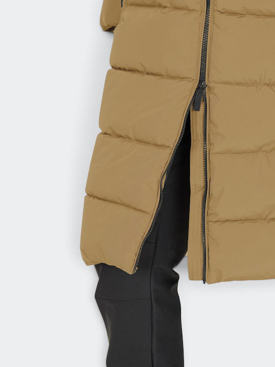Amaret Long Women's Puffer Jacket Waterproof for Winter Desert Taupe
