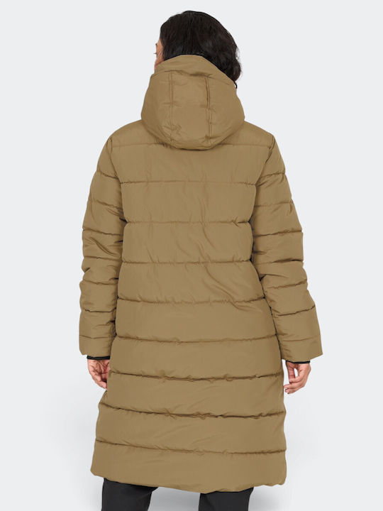 Amaret Long Women's Puffer Jacket Waterproof for Winter Desert Taupe
