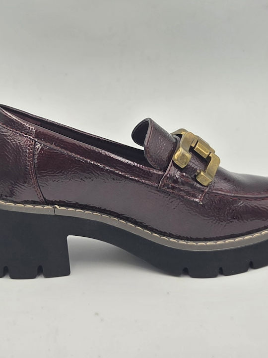 Loafers de Damă din Lac de Culoare Bordo