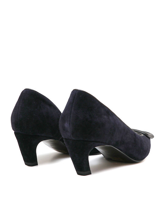 Navy Suede Pointed-Toe Pumps with Medium Slim Heel