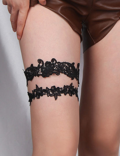 Jartieră Sexy Cu Dantelă Fundiță Și Model Floral Inel Pentru Picior Negru