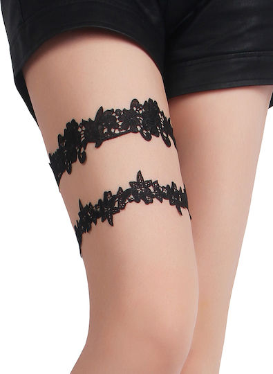 Jartieră Sexy Cu Dantelă Fundiță Și Model Floral Inel Pentru Picior Negru