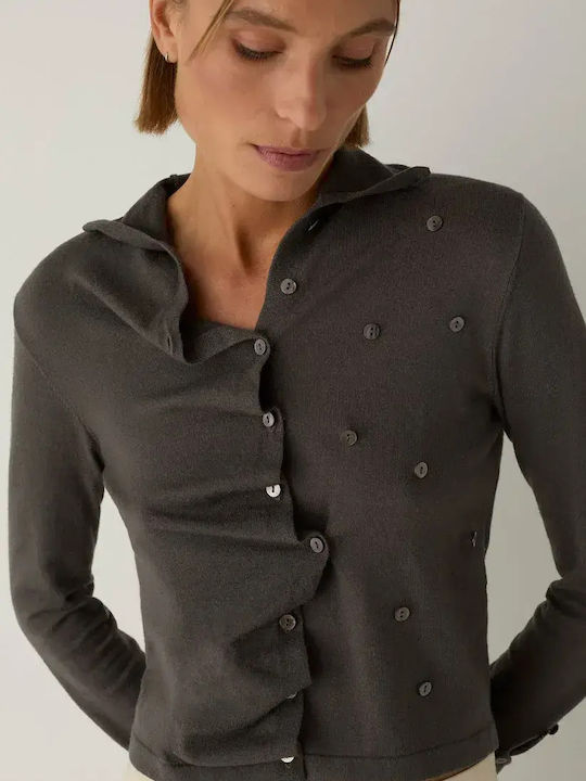 Long Women's Knitted Cardigan with Buttons Grey