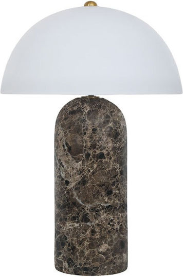 Zambelis Lights Glass Table Lamp for E27 Socket with White Shade and Brown Base
