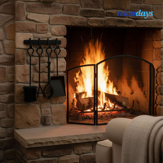 Relaxdays Σετ Εργαλείων Τζακιού με Κρεμανταλά Μαύρο