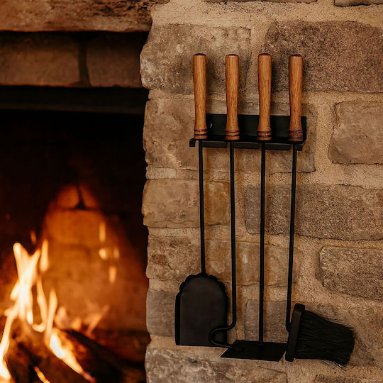 Relaxdays Kaminbesteck-Set mit Ständer Schwarz