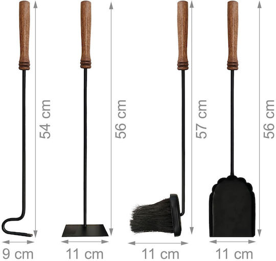 Relaxdays Kaminbesteck-Set mit Ständer Schwarz