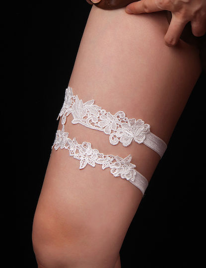 Inel Alb și Sexy pentru Coapsă, cu Dantelă Florală și Fundă