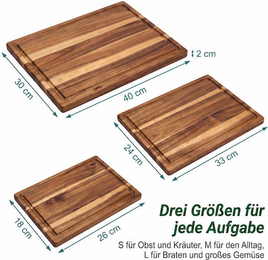 Relaxdays Set of 3 Brown Wooden Bread Cutting Boards 40x30 cm
