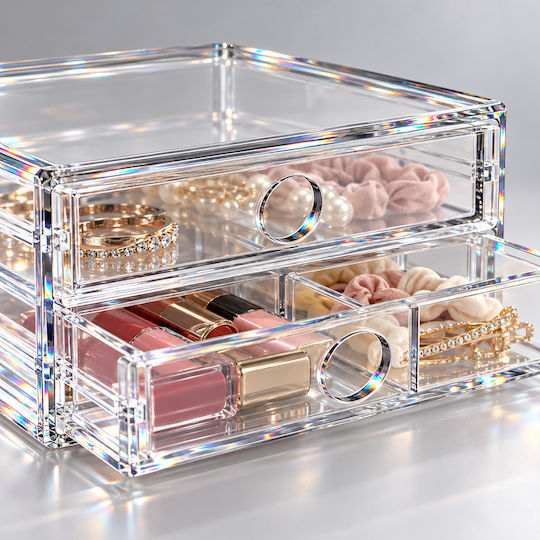 Femmit Transparent 2-Drawer Organizer 22x18x9cm – Organizing Cosmetics, Jewelry, Office Supplies & Small Items