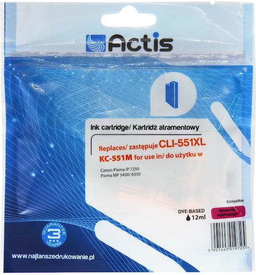 Actis Συμβατό Μελάνι Εκτυπωτή InkJet Canon CLI-551MXL 320 Σελίδων 12ml Ματζέντα 1τμχ