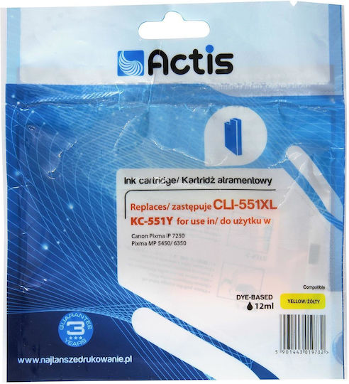Actis Cartuș de Cerneală Compatibil pentru Imprimantă Inkjet Canon CLI-551YXL 345 de Pagini 12 ml Galben 1 Buc
