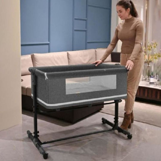 Babywiege-Laufstall mit Matratze, Seitlicher Öffnung und Rädern Blau