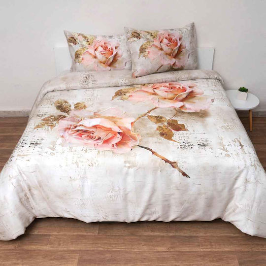 Anna Riska Set Cuvertură Matlasată King Size din Bumbac Satinate, Ecru, 220x240cm, 3 Piese
