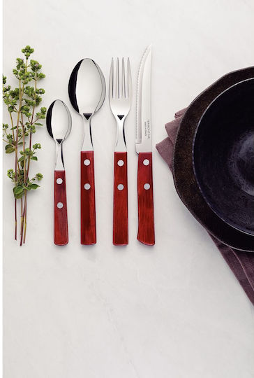 Tramontina 18/10 Stainless Steel Cutlery Set Red 24 Pieces