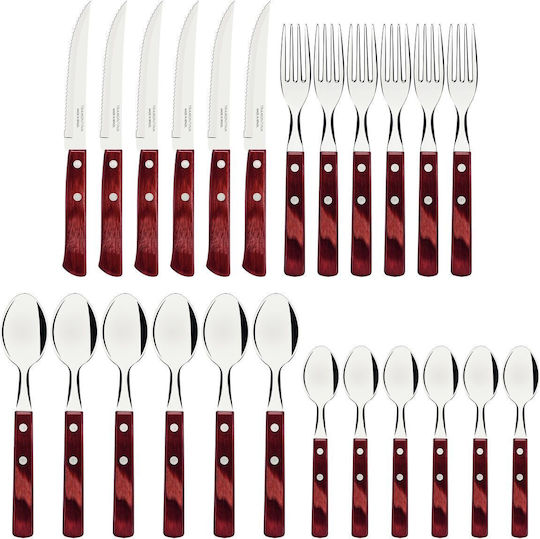 Tramontina 18/10 Stainless Steel Cutlery Set Red 24 Pieces