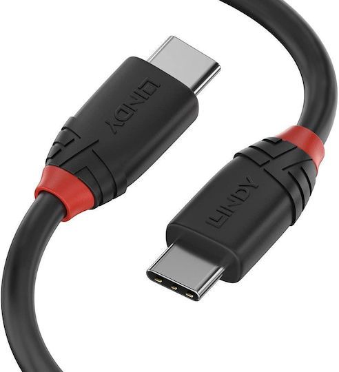 Lindy Черен USB 3.1 Видео Кабел USB-C Мъжки - USB-C 60W Захранване (PD) Черен 1м 36906