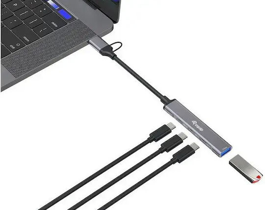 Equip USB Hub 4 Ports USB 3.2 with USB-A / USB-C Connection Gray