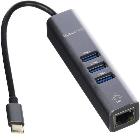 TerraTec Connect C2 Hub 3 USB 3.0 Ports with USB-C Connection Ethernet Silver