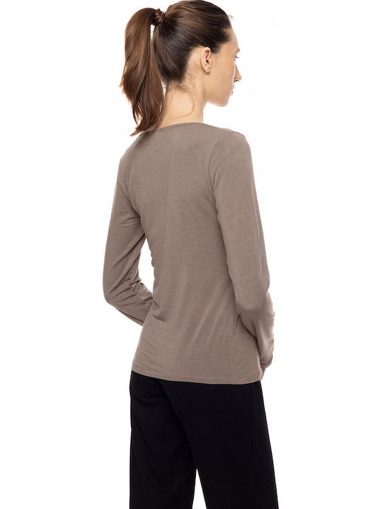 Long Sleeve Wool Beige Women's Undershirt