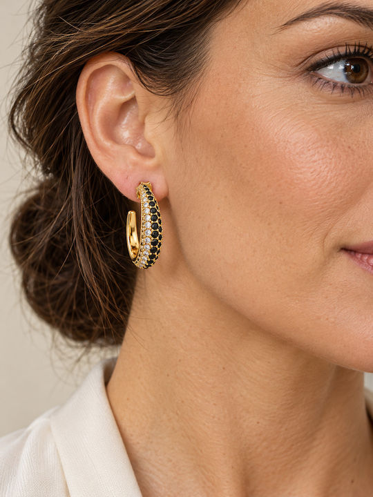 Women's Earrings Oval Hoops Steel Black Transparent Stones – Gold Tone Women's Earrings Oval Hoops Steel Black Transparent Stones – Gold Tone