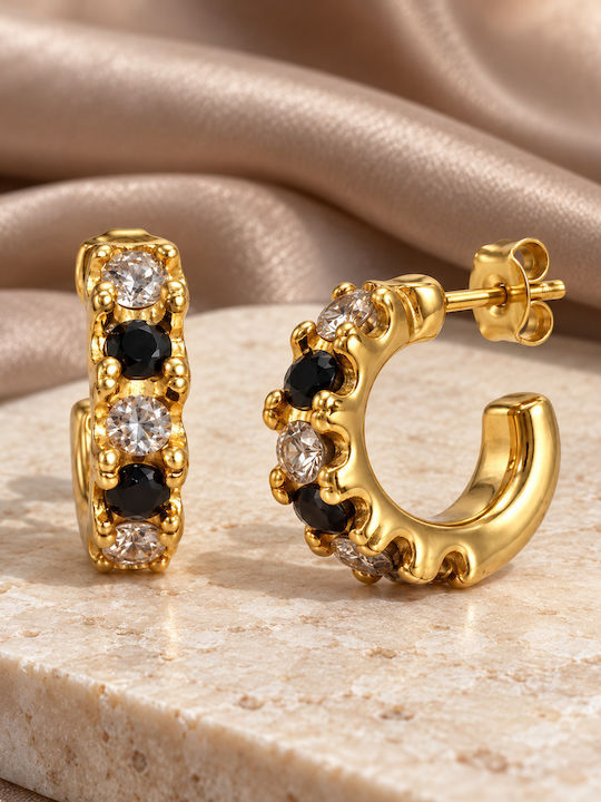 Women's Hoop Earrings Steel Black Clear Stones – Gold Women's Hoop Earrings Steel Black Clear Stones – Gold