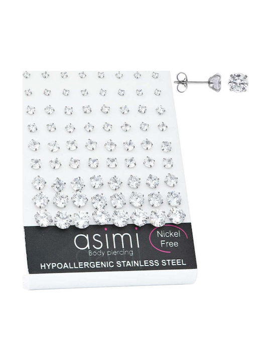 Asimi Ατσάλινο Σκουλαρίκι Ζιργκόν 3-8 Mm Surgical Steel 316l Low 4 Clips 1 Ζευγάρι Ασημί