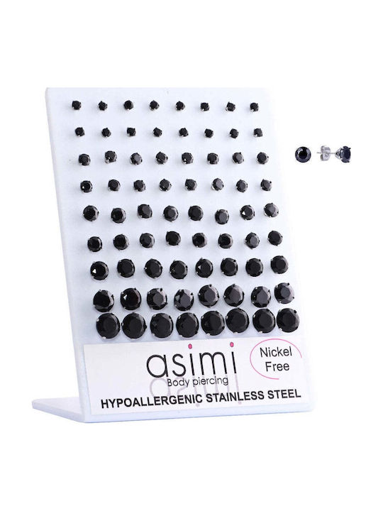 Asimi Ohrring aus Chirurgenstahl 316L, Schwarz, Zirkon, 3–8 mm, 1 Stück, Silberfarben Asimi Ohrring aus Chirurgenstahl 316L, Schwarz, Zirkon, 3–8 mm, 1 Stück, Silberfarben