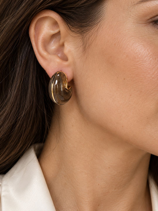 Women's Hoop Earrings Steel – Dark Grey Gold Details