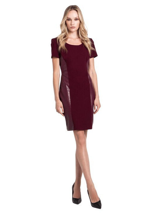 Mini Kleid Kurzärmelig Bordeaux