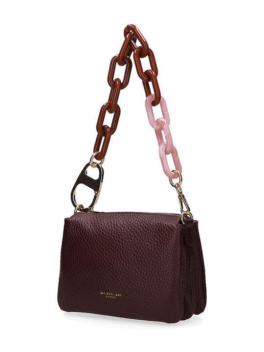 Bordeaux-/Rosafarbene Damen-Schultertasche aus Leder