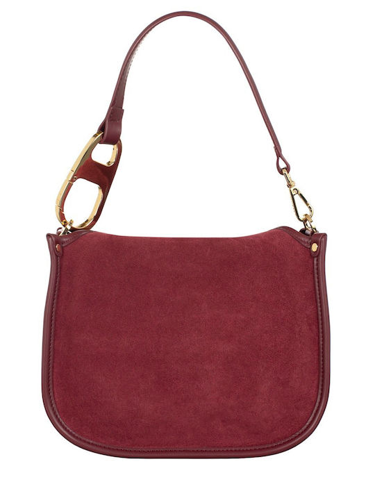 Damen Schulter-/Handtasche aus Wildleder Bordeaux