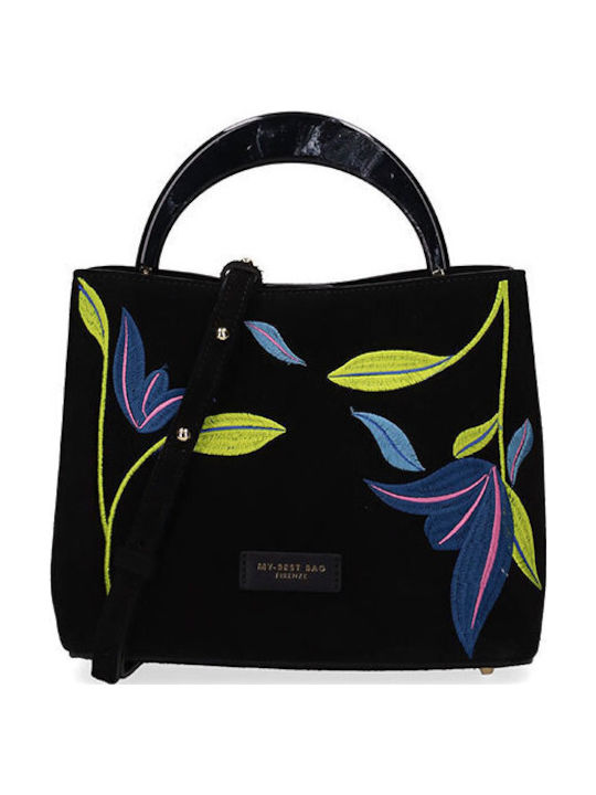 Damen-Tote-Handtasche aus schwarzem Wildleder
