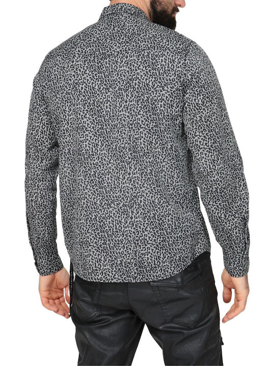 Langärmeliges Jeanshemd Gray Leopard Print