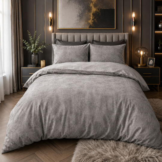 Sleeptime Σετ Παπλωματοθήκη Βαμβακερή 140x220cm Μονή με Μαξιλαροθήκη Gray