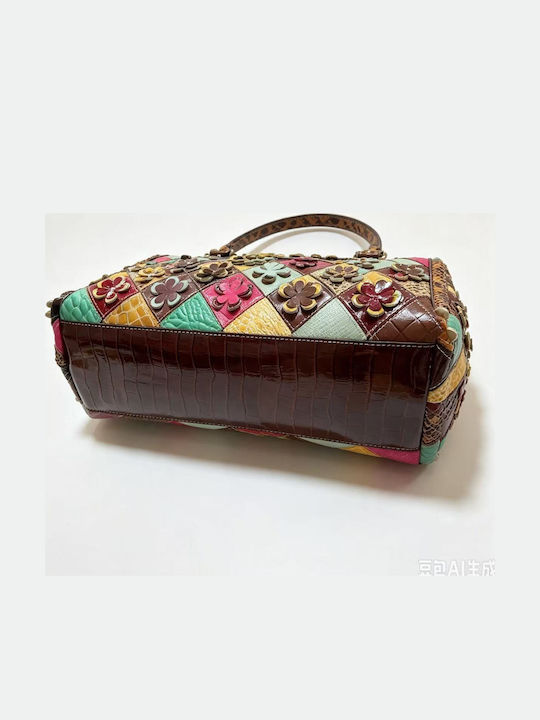 Mehrfarbige Damen-Schultertasche aus Leder