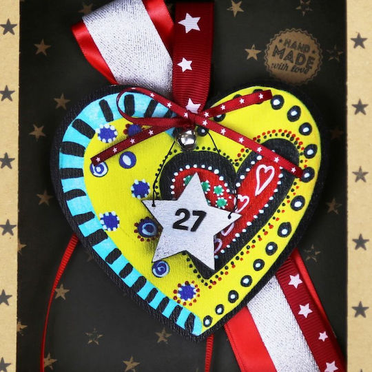 Synchronia Funky Handmade Hanging Lucky Charm Heart Yellow Wooden 18.5x27cm