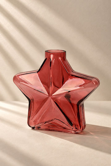 Kaemingk Glass Vase Red 20x7.5xH18cm Kaemingk Glass Vase Red 20x7.5xH18cm