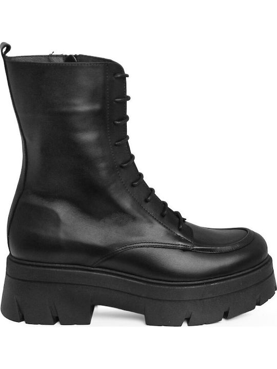 Leather Women's Ankle Boots with Medium Heel Black