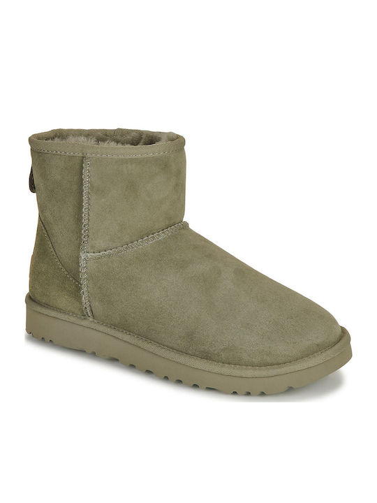 UGG Classic Mini II Suede Women's Ankle Boots with Fur Olive