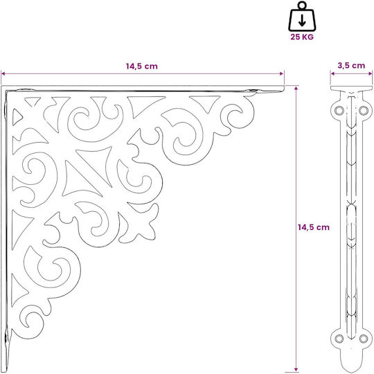 vidaXL Heavy-Duty Shelf Bracket in Stainless Steel, White, 140x140mm, 12 pcs 42038816