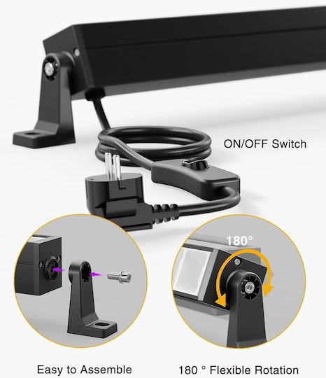 Uv Led Bar Black Light 385–400 Nm Wavelength 120° Beam Angle Ip66 Waterproof Rating 1.5 M Cable Switch 180° Adjustable Bracket Neon Parties Clubs Black