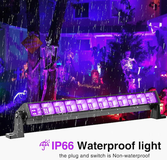 Uv Led Bar Black Light 385–400 Nm Wavelength 120° Beam Angle Ip66 Waterproof Rating 1.5 M Cable Switch 180° Adjustable Bracket Neon Parties Clubs Black