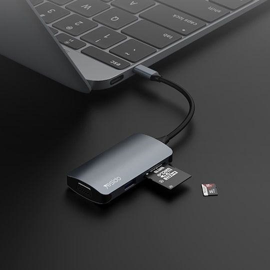Stație de andocare 7 în 1 Hub Type-C la USB 3.0 VGA SD TF PD 100 W Yesido Gri