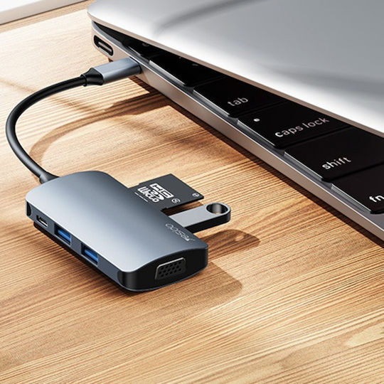 Stație de andocare 7 în 1 Hub Type-C la USB 3.0 VGA SD TF PD 100 W Yesido Gri