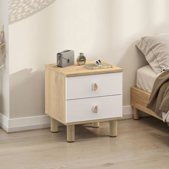 Wooden Bedside Table with Metal Legs Beige 51x45x58cm