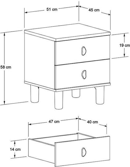 Wooden Bedside Table with Metal Legs Beige 51x45x58cm